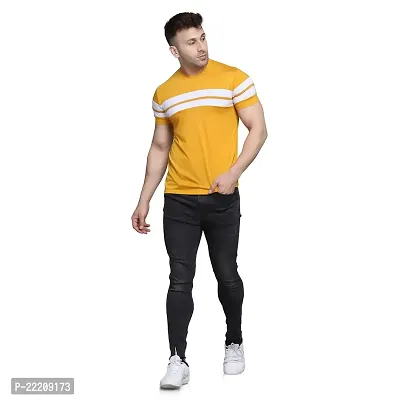 PASS  PLAY Regular Fit Men's T-Shirt, Men's Solid Casual T-Shirt, Cotton Blend Half Sleeves T-Shirt, Solid Men's Round Neck T-Shirt (XL, Yellow)-thumb2