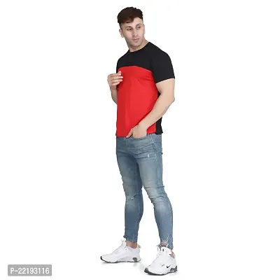 PASS  PLAY Men's Polyester T-Shirt, Mens Casual Slim Fit T-Shirt, Stripped T-Shirt, T-Shirt for Men, Short Sleeves T-Shirt for Men (XL, Red)