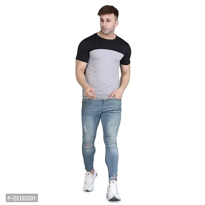 PASS  PLAY Men's Polyester T-Shirt, Mens Casual Slim Fit T-Shirt, Stripped T-Shirt, T-Shirt for Men, Short Sleeves T-Shirt for Men (XL, Grey)-thumb2