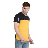 PASS  PLAY Men's Polyester T-Shirt, Mens Casual Slim Fit T-Shirt, Stripped T-Shirt, T-Shirt for Men, Short Sleeves T-Shirt for Men (L, Yellow)-thumb3