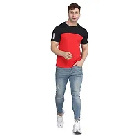 PASS  PLAY Men's Polyester T-Shirt, Mens Casual Slim Fit T-Shirt, Stripped T-Shirt, T-Shirt for Men, Short Sleeves T-Shirt for Men (S, Red)-thumb1