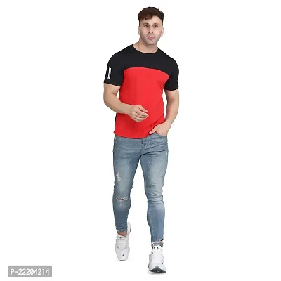 PASS  PLAY Men's Polyester T-Shirt, Mens Casual Slim Fit T-Shirt, Stripped T-Shirt, T-Shirt for Men, Short Sleeves T-Shirt for Men (S, Red)-thumb2