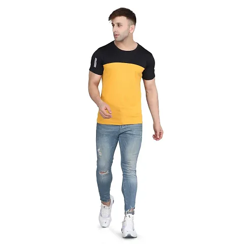 PASS PLAY Men's T-Shirt, Mens Casual Slim Fit T-Shirt, Stripped T-Shirt, T-Shirt for Men, Short Sleeves T-Shirt for Men (L, Yellow)