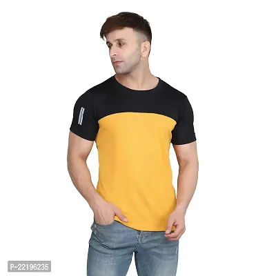 PASS  PLAY Men's Polyester T-Shirt, Mens Casual Slim Fit T-Shirt, Stripped T-Shirt, T-Shirt for Men, Short Sleeves T-Shirt for Men (S, Yellow)-thumb3