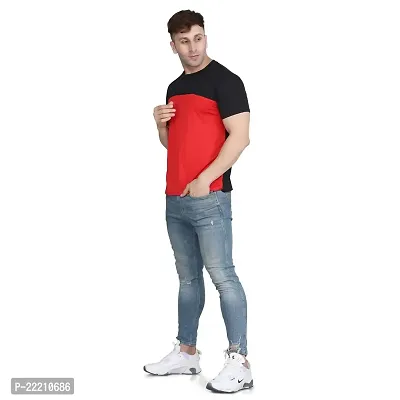 PASS  PLAY Men's Polyester T-Shirt, Mens Casual Slim Fit T-Shirt, Stripped T-Shirt, T-Shirt for Men, Short Sleeves T-Shirt for Men (L, Red)-thumb0