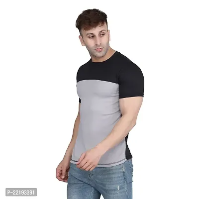 PASS  PLAY Men's Polyester T-Shirt, Mens Casual Slim Fit T-Shirt, Stripped T-Shirt, T-Shirt for Men, Short Sleeves T-Shirt for Men (XL, Grey)-thumb4