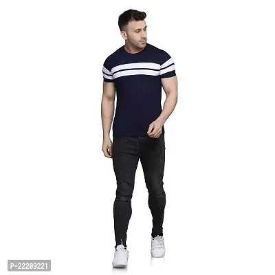 PASS  PLAY Regular Fit Men's T-Shirt, Men's Solid Casual T-Shirt, Cotton Blend Half Sleeves T-Shirt, Solid Men's Round Neck T-Shirt (M, Navy Blue)