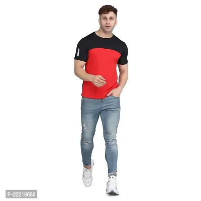 PASS  PLAY Men's Polyester T-Shirt, Mens Casual Slim Fit T-Shirt, Stripped T-Shirt, T-Shirt for Men, Short Sleeves T-Shirt for Men (L, Red)-thumb2