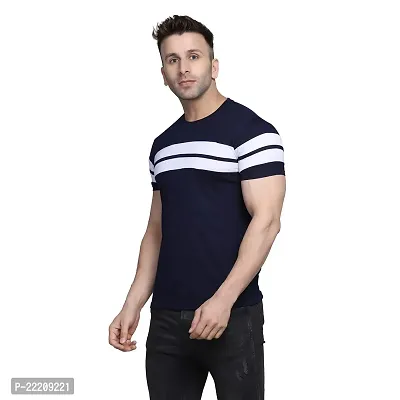 PASS  PLAY Regular Fit Men's T-Shirt, Men's Solid Casual T-Shirt, Cotton Blend Half Sleeves T-Shirt, Solid Men's Round Neck T-Shirt (M, Navy Blue)-thumb3