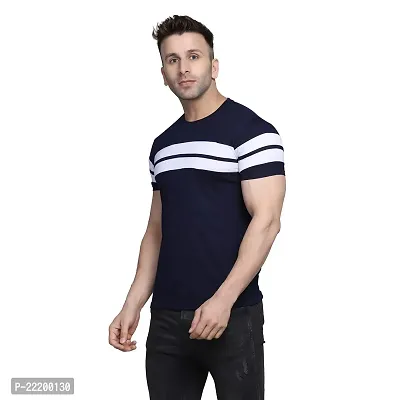PASS  PLAY Regular Fit Men's T-Shirt, Men's Solid Casual T-Shirt, Cotton Blend Half Sleeves T-Shirt, Solid Men's Round Neck T-Shirt (L, Navy Blue)-thumb3