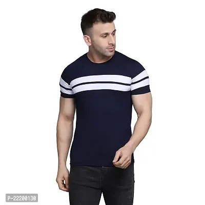 PASS  PLAY Regular Fit Men's T-Shirt, Men's Solid Casual T-Shirt, Cotton Blend Half Sleeves T-Shirt, Solid Men's Round Neck T-Shirt (L, Navy Blue)-thumb2