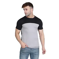 PASS  PLAY Men's Polyester T-Shirt, Mens Casual Slim Fit T-Shirt, Stripped T-Shirt, T-Shirt for Men, Short Sleeves T-Shirt for Men (XL, Grey)-thumb2