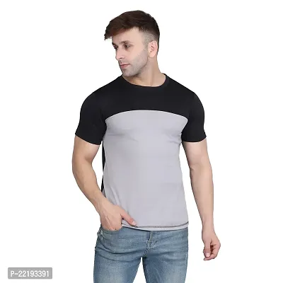 PASS  PLAY Men's Polyester T-Shirt, Mens Casual Slim Fit T-Shirt, Stripped T-Shirt, T-Shirt for Men, Short Sleeves T-Shirt for Men (XL, Grey)-thumb3