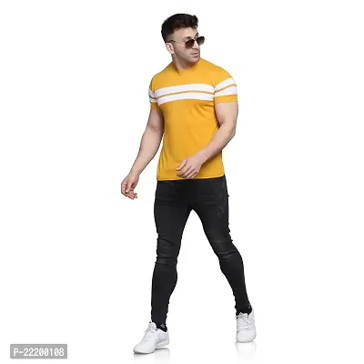 PASS  PLAY Regular Fit Men's T-Shirt, Men's Solid Casual T-Shirt, Cotton Blend Half Sleeves T-Shirt, Solid Men's Round Neck T-Shirt (S, Yellow)-thumb5