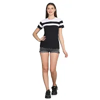 PASS  PLAY Womens Fashion Tops Round Neck Short Sleeve Summer Short Sleeve Casual Tops Cotton Short Sleeve T Shirts Tops (XL, White  Black)-thumb2