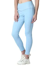 4 Flies Skinny Fit Stretchable High Waist Ankle Length Jeggings for Women(HEL-30_Sky Blue_30)-thumb1