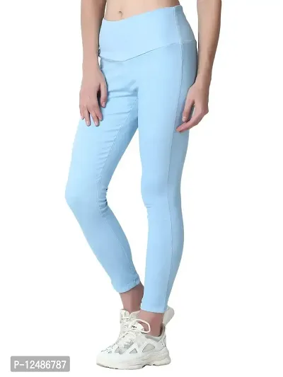 4 Flies Skinny Fit Stretchable High Waist Ankle Length Jeggings for Women(HEL-30_Sky Blue_30)-thumb2