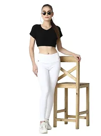 4 Flies Skinny Fit Stretchable High Waist Ankle Length Jeggings for Women(WHT-36_White_36)-thumb4