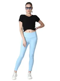 4 Flies Skinny Fit Stretchable High Waist Ankle Length Jeggings for Women(HEL-30_Sky Blue_30)-thumb4