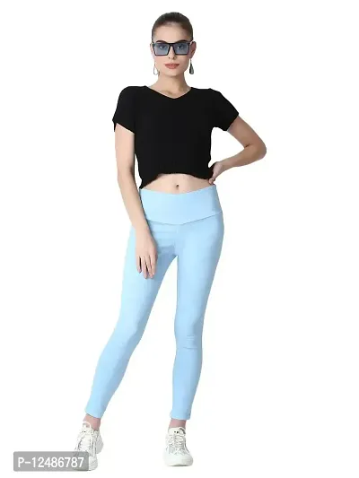 4 Flies Skinny Fit Stretchable High Waist Ankle Length Jeggings for Women(HEL-30_Sky Blue_30)-thumb5