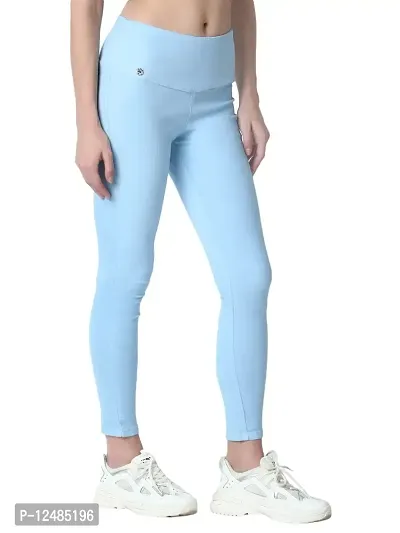 4 Flies Skinny Fit Stretchable High Waist Ankle Length Jeggings for Women(HEL-34_Sky Blue_34)-thumb3