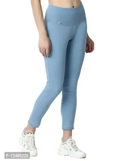 4 Flies Skinny Fit Stretchable High Waist Ankle Length Jeggings for Women(ICE-40_Light Blue_40)-thumb3