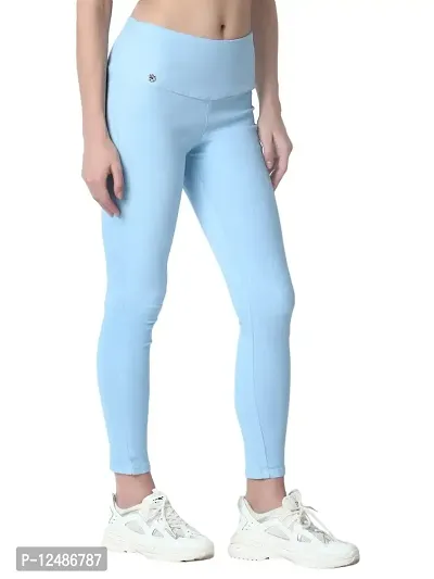 4 Flies Skinny Fit Stretchable High Waist Ankle Length Jeggings for Women(HEL-30_Sky Blue_30)-thumb3