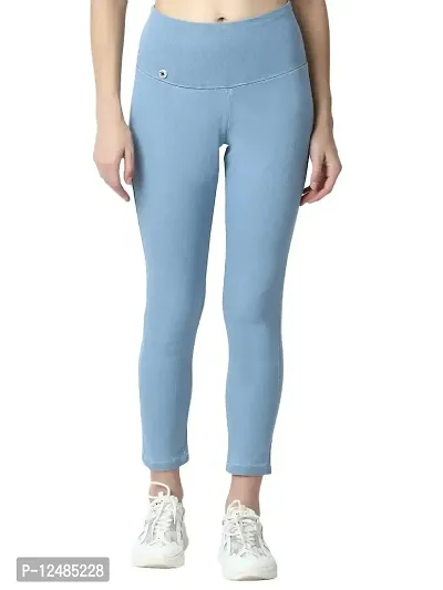 4 Flies Skinny Fit Stretchable High Waist Ankle Length Jeggings for Women(ICE-40_Light Blue_40)