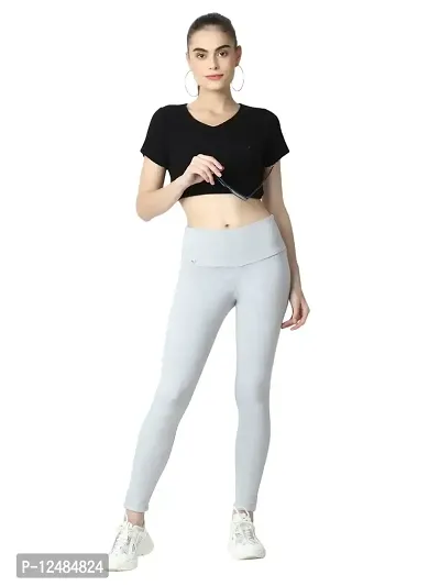 4 Flies Skinny Fit Stretchable High Waist Ankle Length Jeggings for Women(GR-28_Light Grey_28)-thumb5