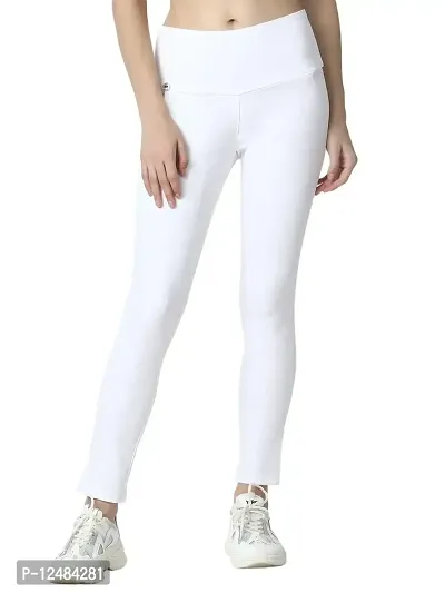 3 Butterflies!!! Skinny Fit Stretchable High Waist Ankle Length Jeggings for Women(POWHT-34_White_34)