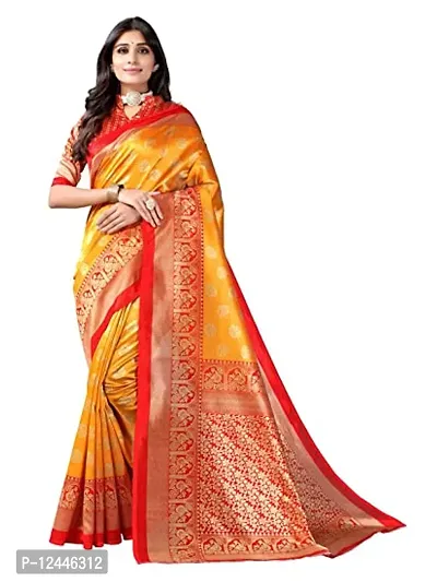 Stylish Silk Blend Multicoloured Self Pattern Saree without Blouse piece For Women-thumb0