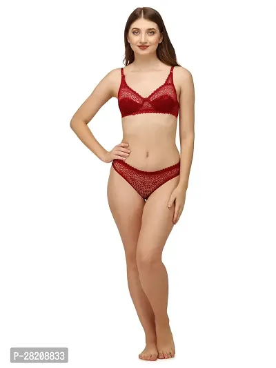 Stylish Maroon Solid Bra and Panty Set For Women-thumb0