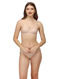 Stylish Beige Printed Bra and Panty Set For Women-thumb1