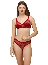 Stylish Maroon Solid Bra and Panty Set For Women-thumb1