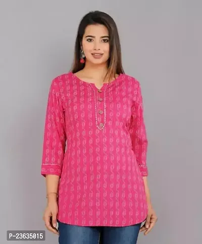 Stylish A-Line Pink Cotton Kurta-thumb0