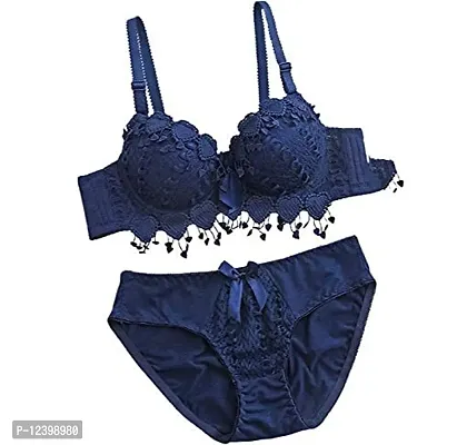 Fassavy Lingerie Set Net Bra Panty Set for Women| Honeymoon Bra Panty Set |  Bra Panty Set for Women Stylish Sexy Undergarments (Blue)