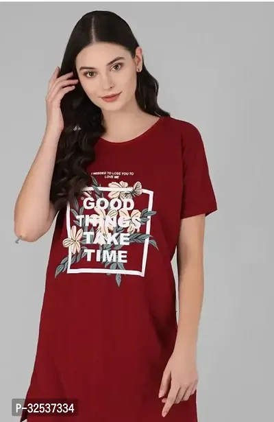 Elegant Maroon Cotton Printed Tshirt For Women pack of 1-thumb0