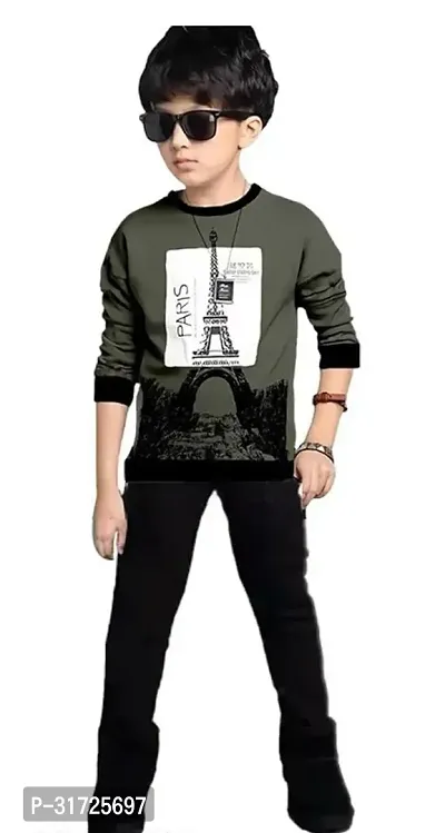 Fabulous Black Cotton Printed T-Shirts with Pyjama For Boys