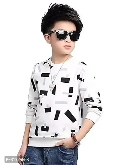 Stylish White Cotton Printed Tees For Boys