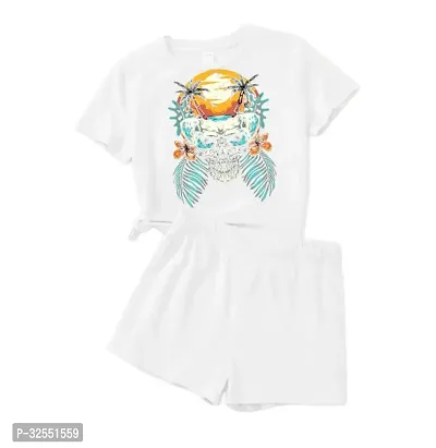 Fabulous White Cotton Printed T-Shirts With Shorts For Boys-thumb0