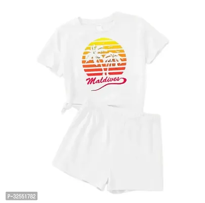 Fabulous White Cotton Printed T-Shirts With Shorts For Boys-thumb0