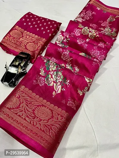 Stylish Silk Blend Pink Printed Saree with Blouse piece