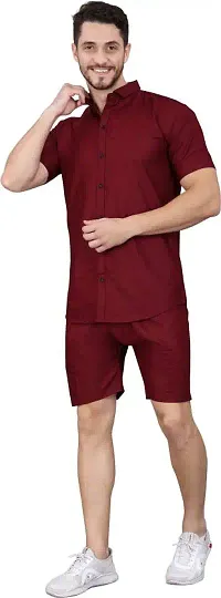 Stylish Solid Shirts With Shorts Night Suits For Men