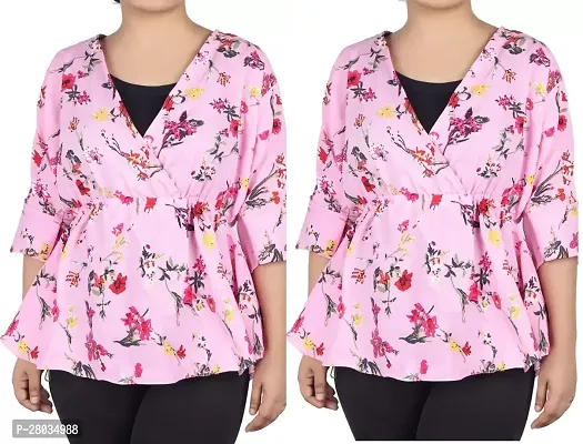 Elegant Pink Cotton Printed Top For Women Pack of 2