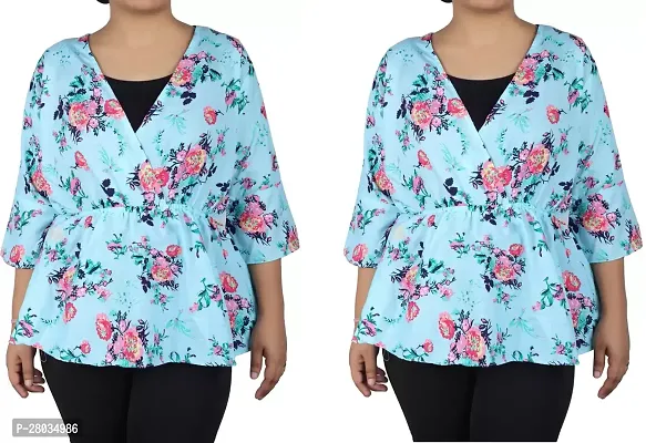 Elegant Blue Cotton Printed Top For Women Pack of 2
