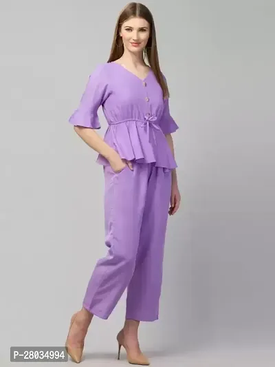 Stylish Purple Crepe Solid Basic Jumpsuit For Women-thumb0