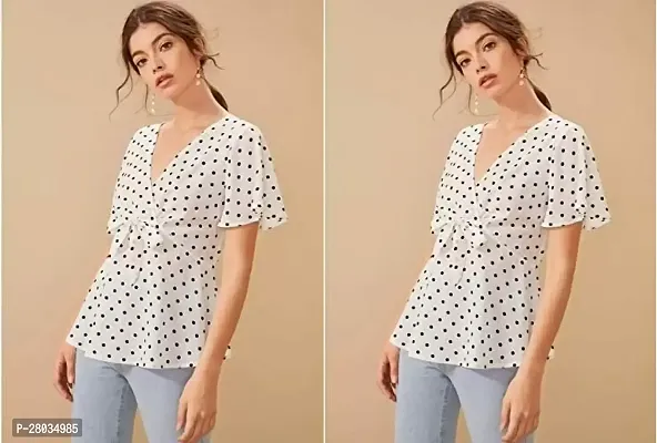 Elegant White Cotton Printed Top For Women Pack of 2