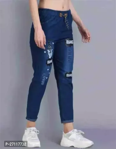 Stylish Navy Blue Denim Solid Jeans For Women-thumb0