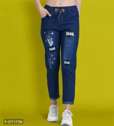 Stylish Navy Blue Denim Solid Jeans For Women