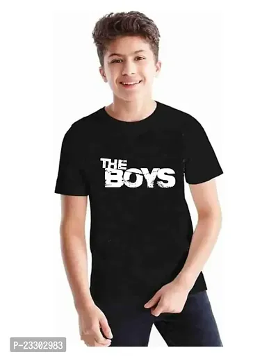 Sagar Creations Half Sleeve | Round Neck | Printed T Shirt | Casual | Regular Wear T Shirt for Boys Black T Shirt, 11 Years-12 Years (Black)-D20-thumb0